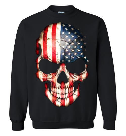 American Skull Flag USA 4th Of July independence day v1, Gildan Crewneck Sweatshirt