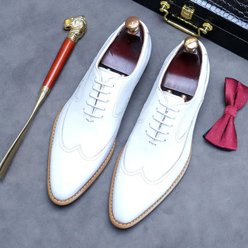 new white shoes for men Leather shoes men's business dress breathable leather shoe British lace-up fashion wedding party