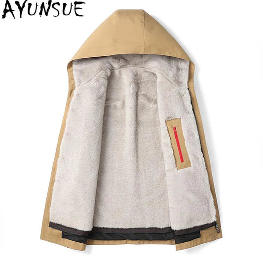 AYUNSUE 2024 Parka Faux Fur Coat Men Fashion Winter Jacket Removable Lining Long Thick Fur Coats Warm Outerwear Parkas Hombre