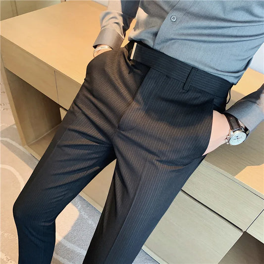 Spring Autumn Men Suit Pants Fashion British Style Business Office Mens Dress Pants High Quality Striped Slim Fit Men's Trousers