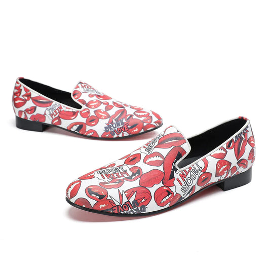 Men's Loafers Fashionable Printed Leather Casual Wide Toe Wedding Party Business Suit Formal Shoes