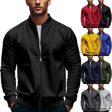 2024 New Spring And Autumn Men's Stand Collar Jacket Solid Color Leisure Sports Long Sleeve Zipper Coat Straight Tube Large Size