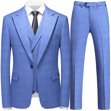 3 Pcs Fashion New Men Leisure Boutique Business Plaid Striped Suit Vest Pants Set Casual Dress Blazers Jacket Coat Trosers