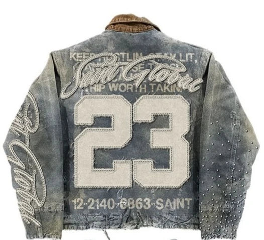 Streetwear Washed Denim Jacket Y2K Clothes Mens Womens Hip Hop Letter Graphic Patch Embroidery Blue Oversized Jacket Casual Coat