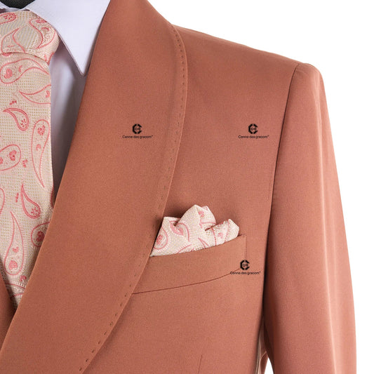 Cenne Des Graoom 2025 New Elegant Orange Men's Suits Metal Side Release Buckle 2 Pieces Set High Quality Wedding Party Dinner