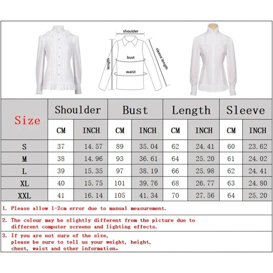 Gothic Easter Victorian French Shirts Women White Ruffled Frill Gothic Rerto Long Sleeve Chemise Elegant Halloween Mujer Blouse