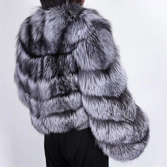 Maomaokong 2023 Luxury Fashion Natural Silver Fox Real Fur Coat Women Leather Fur Winter Jacket Vest Female Clothing Outerwear