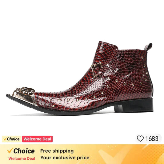 Mens Chelsea Boots Leather Fish scale pattern High Ankle Shoes Men Fashion Personality Design Boots New Slip On Retro Boots