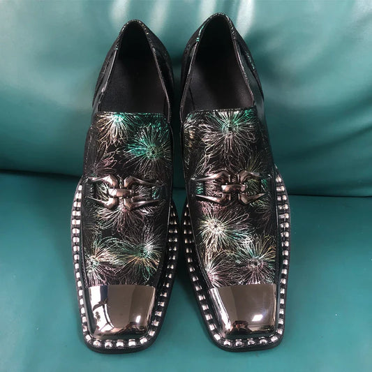 Paneled Square Iron Toe Shoes Unique Design Men's Leather Shoes Men's Casual Shoes Formal Oxford Shoes Men's Fashion Shoes New