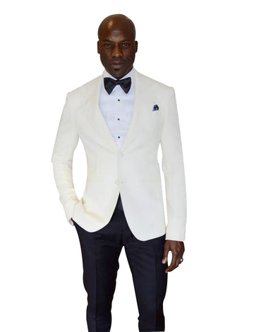Men's 2 Pieces Slim Fit Wedding Formal Groom Tuxedos Two Buttons White Jacket Black Trousers Casual Business Men Suits Sets