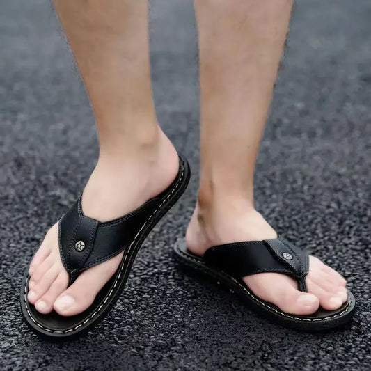 Beach Slippers for Men Shiatsu Flip Flops Shoes Leather Flat Rubber Original Summer Sale Mascullino Elegant Pvc Y2k Sandals Man