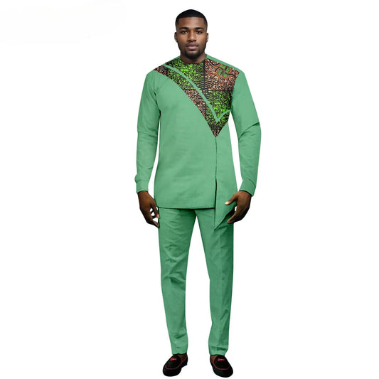 2025 Nigerian Print Men Clothes Set Dashiki Shirts with Trousers Male Pant Suits Traditional Style African Pattern Wedding Wear