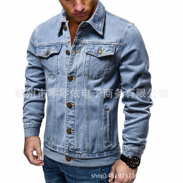 Men Washed Denim Jacket Long Sleeve Coats Single Breasted Cardigan Outerwear Turn Down Collar Loose Pockets High Street