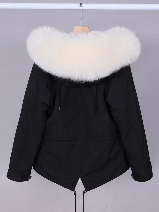Natural Real Fur Collar Winter Snow Woman Jacket Detachable Inner Lining Warm Hooded Parka Coat for Cold Weather