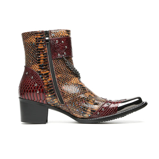 Men's Chelsea Boots Metal Square Head  Double Button  Splicing  Side Zipper  Lacing  Party  Roman Style Men's Shoes