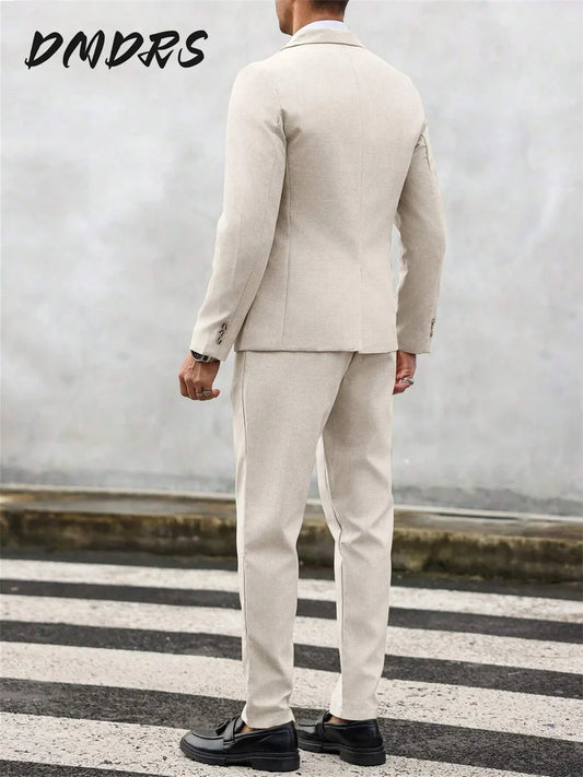 Casual Men's Suit Jacket Pants 2 Piece Formal Business Men Solid Color Suit For Groom Wedding Shawl Lapel Custom Suit Formal