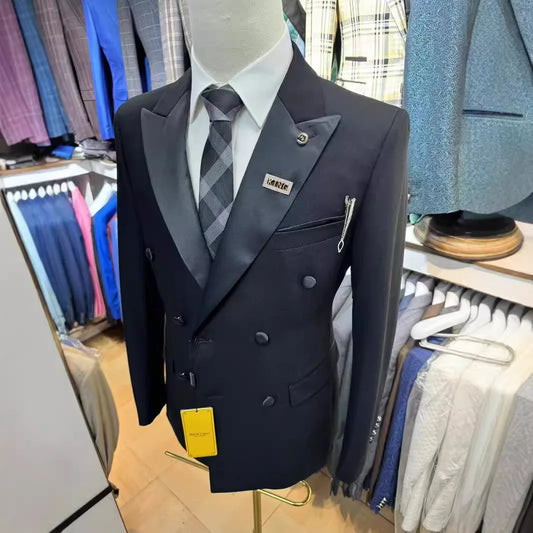 2025 Haut De Gamme Commerce Extérieur Transfrontalier Tricoté Hommes Mariage Loisirs Hôte Costume 2 Pièces   Suit Men