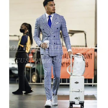 Customized Men's Suits Blazer Fashion Double Breasted Peak Lapel Slim Fit 2 Piece Jacket Pant Sets Customized Male Clothing