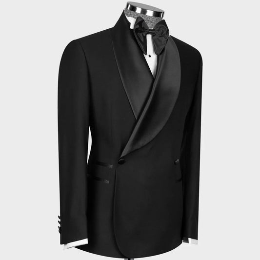 Men Suit 2 Pieces Black With Bright Lapel Double Button For Wedding Banquet Work Office Business Casual Jacket With Pants