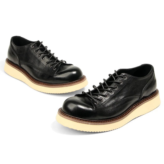 black calfskin 100% Genuine Cow Leather Shoes for Men Retro Working Outdoor Safety Shoes Mens Casual Shoes Man Black brands shoe