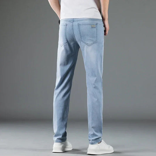 New Spring Summer Thin Lyocell Korean Classic Straight Stretch Fashion Casual Denim Trousers Men's Slim Jeans Brand Clothing