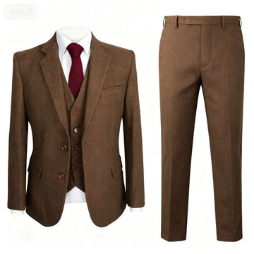 Men's Slim Fit Tweed Wool Wedding Suit Gray Spine Smoking Formal Jacket Vest - Wedding Groomsmen Attire Male Casual Wear