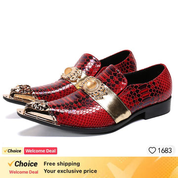 Red black golden pointed metal head men's dress shoes party business dress shoes plus size 13