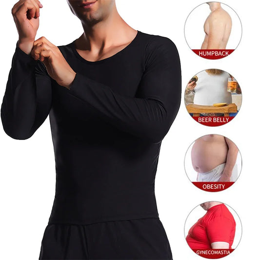 Aiithuug Silver Lined Hot Sauna Sweating Long Sleeve Fat Burn Croset Workout Body Shaper Men Tops Weight Loss Shirts Waist