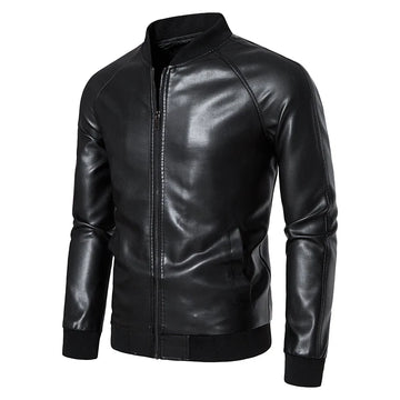 2024 Leather Men's New Trend Fashion Spring And Autumn Stand Collar Comfortable Slim Leather Jacket Handsome Youth Coat