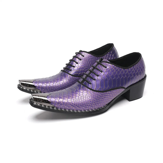 High-heeled men's purple dress shoes formal Oxford shoes snake lace wedding dress elegant and casual Zapatos De Hombre best gift