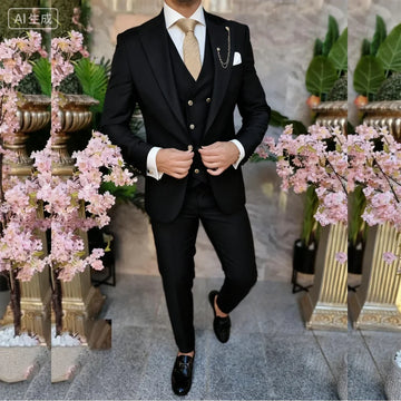 Lindo Purple Men's Tuxedo Unique Single Breasted Lapel Repeated Fine Fitted Plan Length Regular 3-Piece Jacket Pants Vest Set