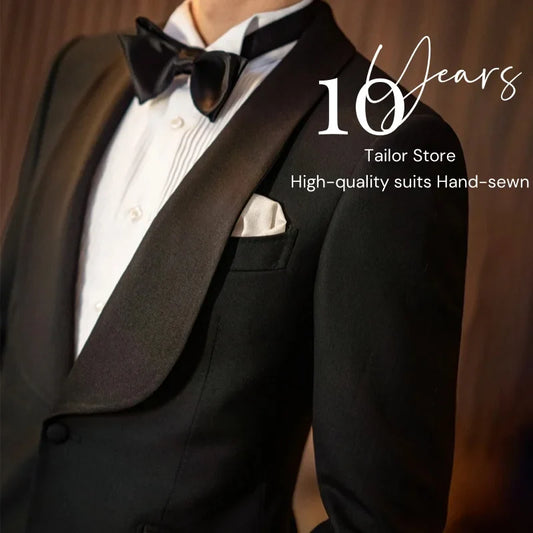 Blazer New Men's Fashion Solid Color Wedding Dress Best Man Groom Blazer Jacket 2-piece + Trousers Lapel Tuxedo High Quality