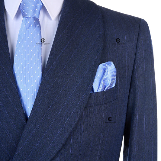 Cenne Des Graoom 2025 Navy Blue Striped Double-Breasted Men Suits With Patch Pocket Tailor-Made For Meeting Office Wear Wedding