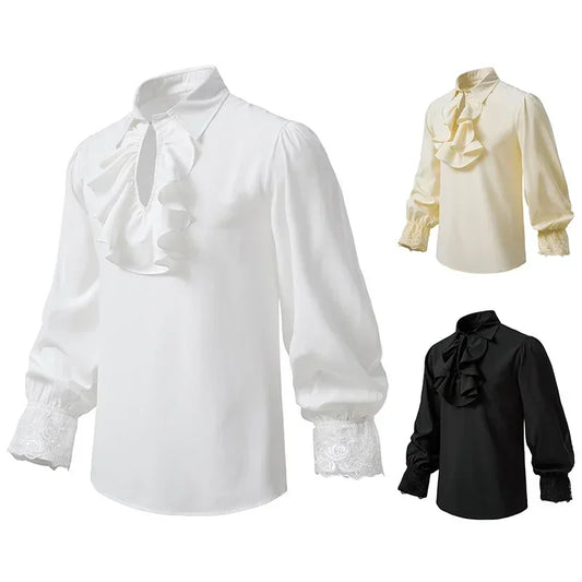 Medieval Vintage Autumn Casual Shirts Steampunk Solid Long Sleeve Ruffled Shirt Gothic Blouse Tops Halloween Cosplay Dress