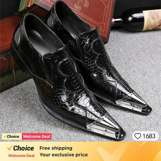 Black high-heeled men's shoes high-quality dress shoes leather non-slip business men's shoes