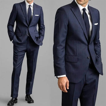 Cotton Business Classic Pinstripe Men Suits 2pcs suit Jacket suit pants Groom Wedding Wear striped Wedding Business suit custom