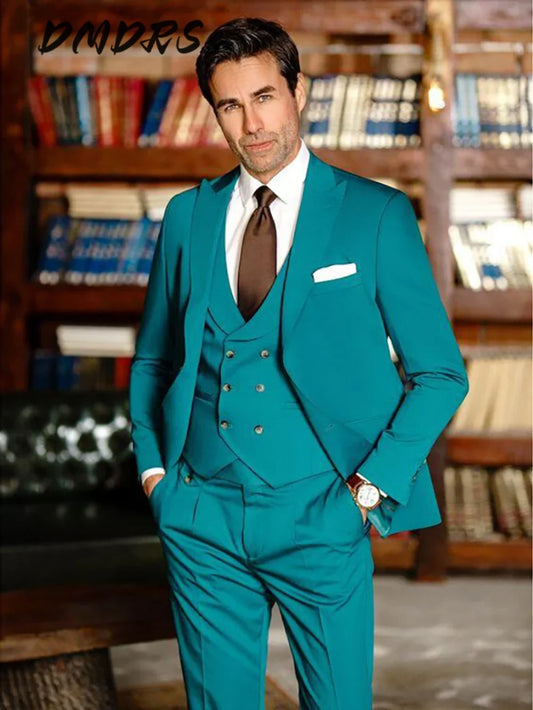 Formal Mint Green Single Button Shawl Collar Men Suit 3PCS Jacket Vest Outfits Casual Party Prom Wedding Set for Wedding Groom