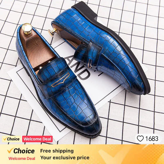 Crocodile Pattern Black Loafers for Men Pointed Toe Slip-On  Wedding Slip On Male Casual Oxford Shoes