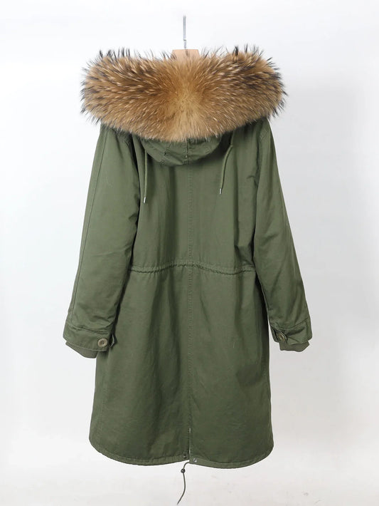 Maomaokong Extra long Winter Woman Overcoat Plus Size Black Parkas Natural Raccoon fur collar Real Fur Lining Warm Jacket Coats