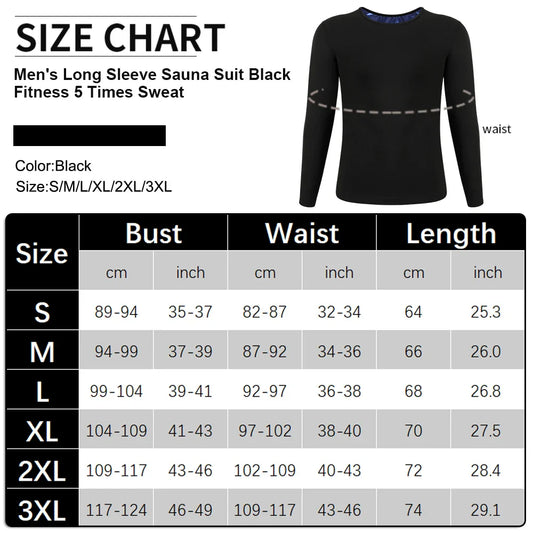 Men Sweat Suit Neoprene Sauna Shirt Fitness Waist Trainer Sweat Gym Long-sleeved Top Workout Slimming Body Shaping Round Neck