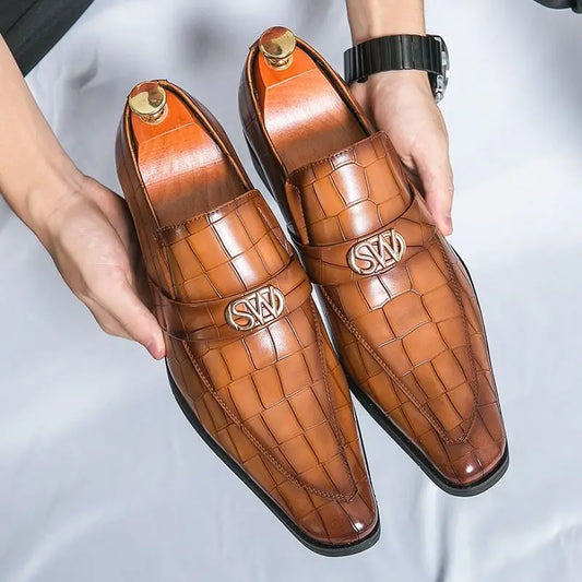 Fashion Italian Plus Size Men Dress Shoes Retro Genuine Leather Crocodile Grain Party Wedding Slippers Shoes Men