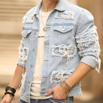 Autumn New Men Streetwear Fashion Solid Holes Slim Denim Jacket High quality Male Casual Jacket Coat