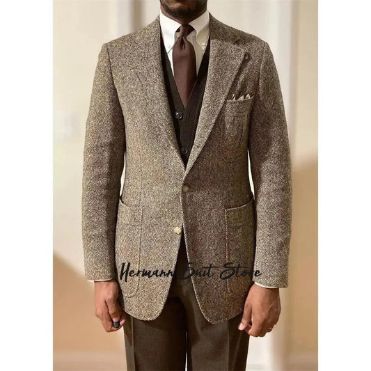 Men Tuxedos Two Button Vintage Blazer Business Wedding Party Groom Suit Coat Tailored Autumn Italian style Office Suit Jacket