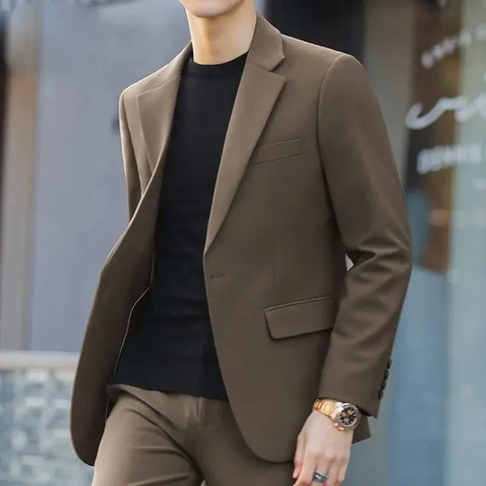 2 Piece Outfit Set Male High Quality 2024 Solid Color Slim Fit Full Men's Suits and Blazers Fashion Pants Luxury Elegant Classic