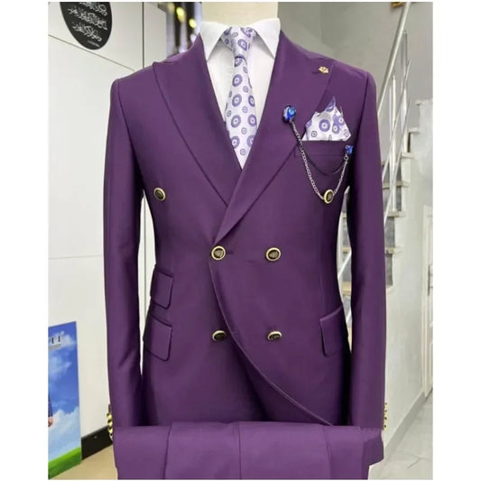 2 Pieces  Double Breasted Formal Men Suits Slim FitGroom Tuxedos for Wedding Peaked Lapel Custom Male Blazer Prom Daily Wear