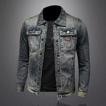 Spring and Autumn Fashion Trend American Retro Motorcycle Denim Jacket Men's Casual Loose Sports Large Size High-Grade Jacket