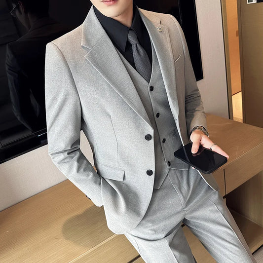 (Jacket+Vest+Pant) Plus Size 7XL-S Men Suit Formal Business Work Wedding Stage Tuxedo Fashion Men Slim Social Formal Suit 3 Pcs