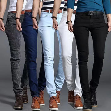 Men New Fashion Black Blue Denim Jeans Men Slim Fit Denim Pants Cotton Stretch Trousers Classic Daily Pencil Pants