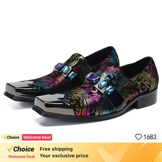 Business men shoes casual leather shoes square head shallow mouth formal dress shoes