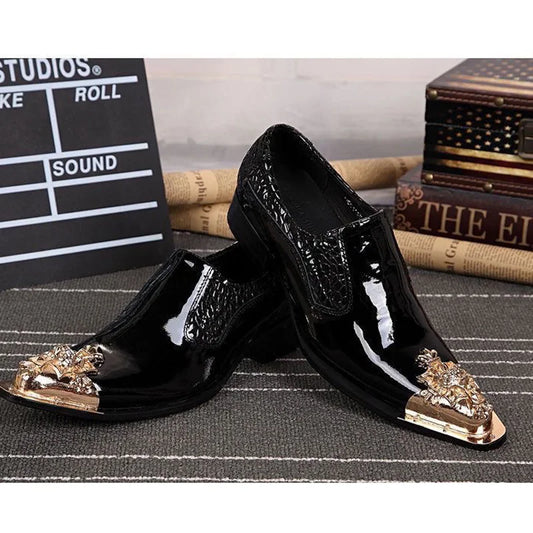 Summer business suit men's shoes black glossy leather shoes leading pointed party trend wedding shoes.